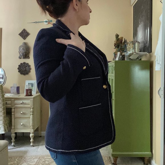 NWOT Talbots 8P Navy Tweed Blazer - Picture 1 of 8